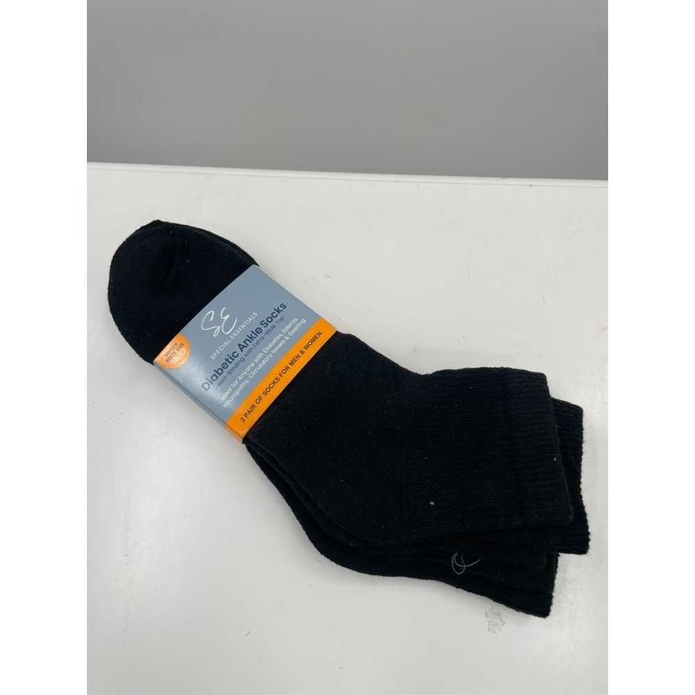 New Glory‎ Max Cotton Ankle Crew Diabetic Socks Unisex 10-13 Black - Pair of 3